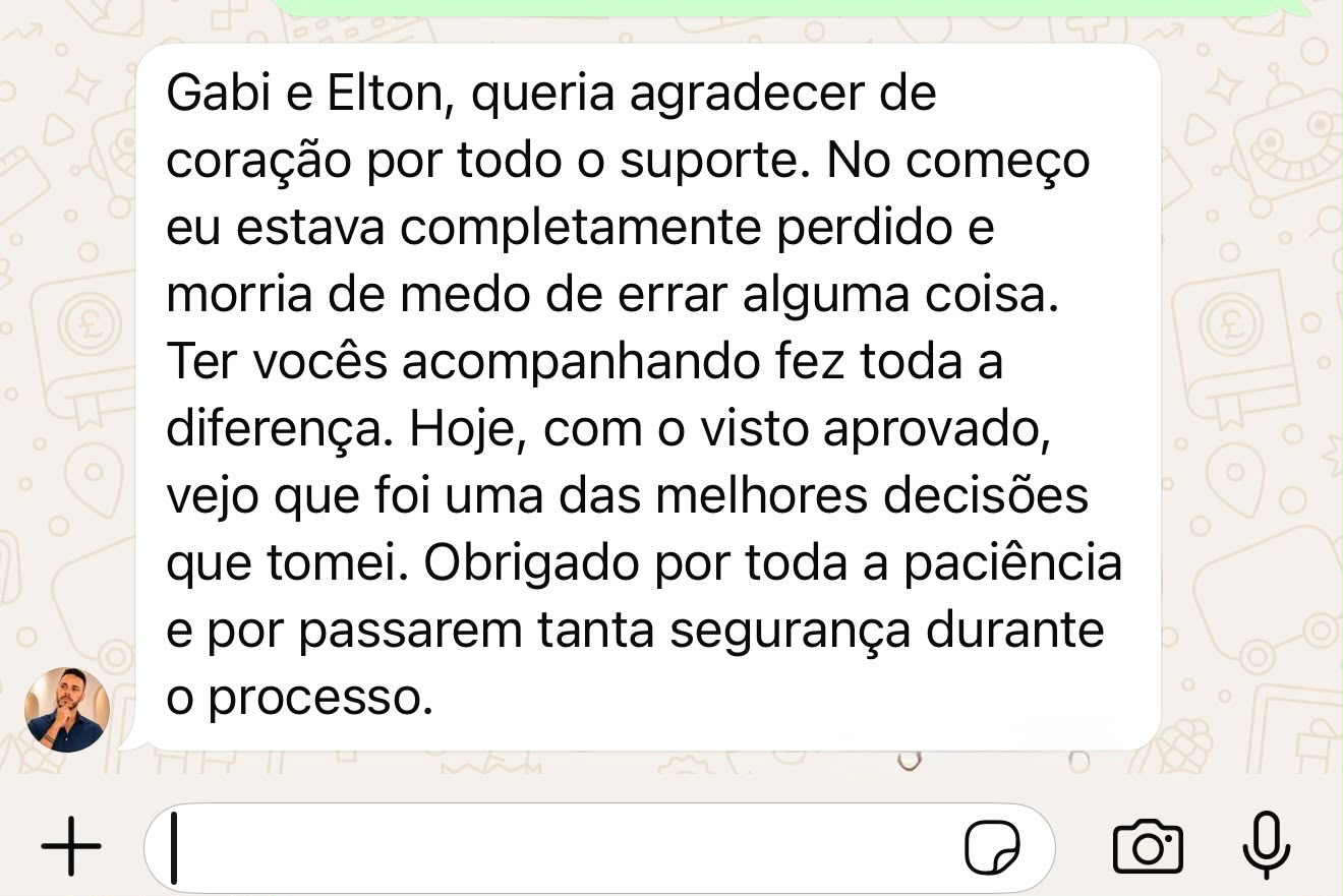 Depoimento de cliente no WhatsApp agradecendo pela segurança durante todo o processo